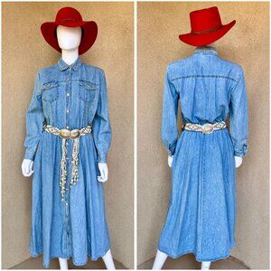 Western Embroidered & Concho Style Button 80s Dress